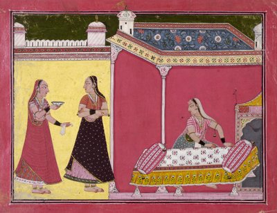 Das Bett vorbereiten, Bilaspur, ca. 1690-1700 von Indian School